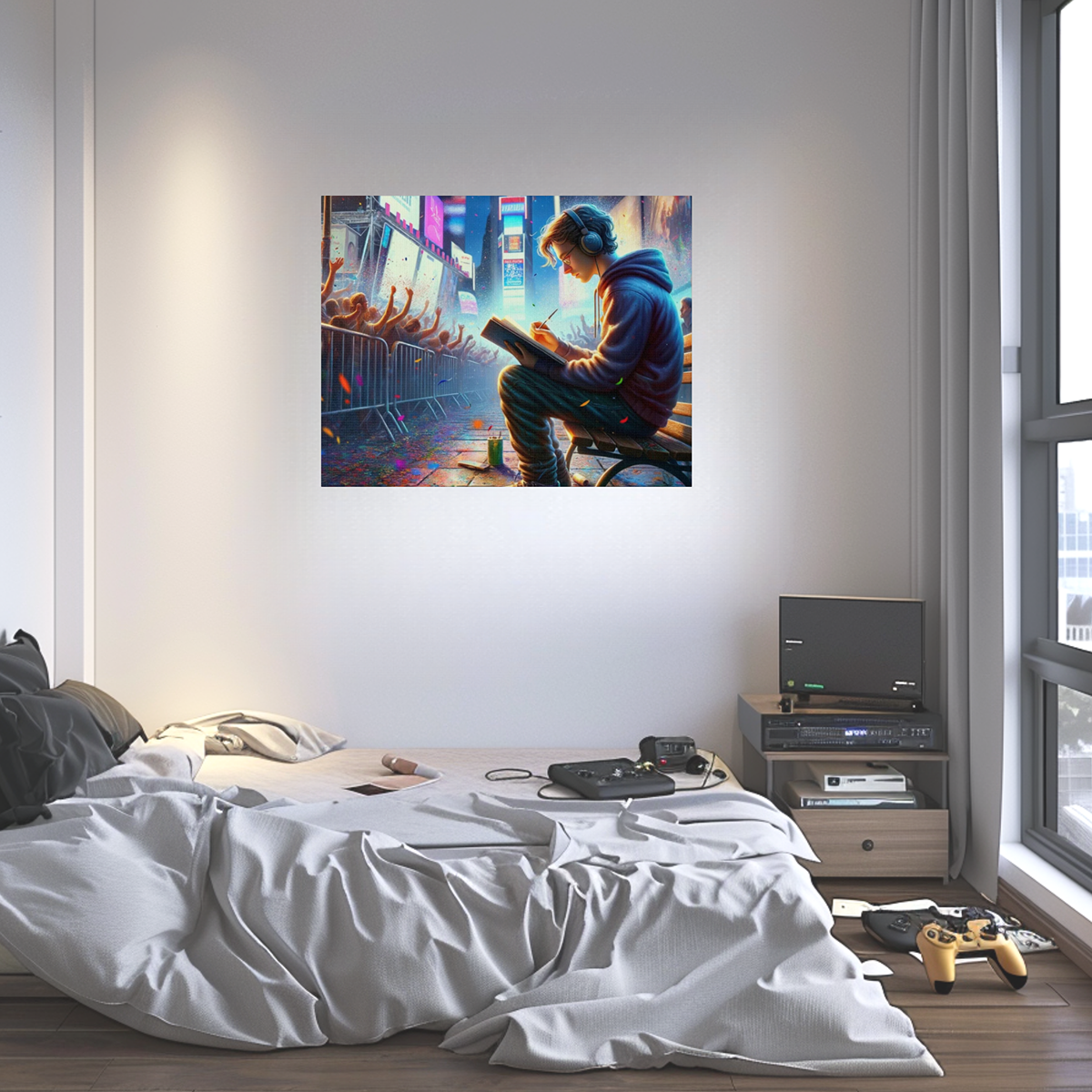 SERENE MOMENTS IN TIMES SQUARE, Autistic Art, Matte Canvas